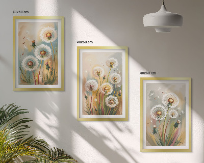 Three-piece wall art piece Dandelion flowers pastel grasses