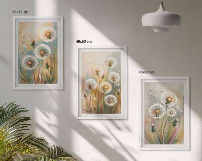 Three-piece wall art piece Dandelion flowers pastel grasses