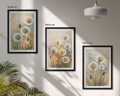 Three-piece wall art piece Dandelion flowers pastel grasses