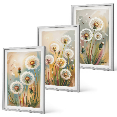 Three-piece wall art piece Dandelion flowers pastel grasses