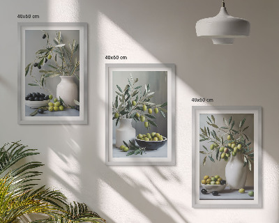 Wall art set Olives in gray vases