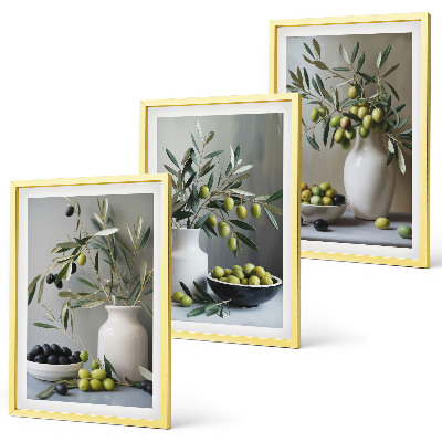 Wall art set Olives in gray vases