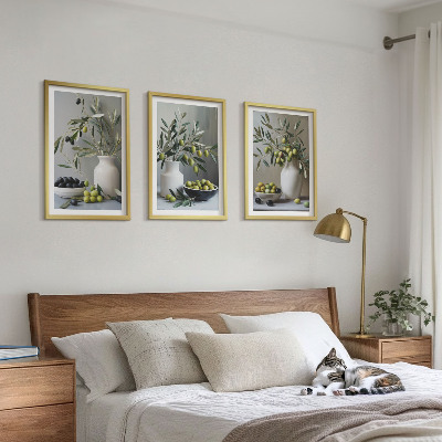 Wall art set Olives in gray vases