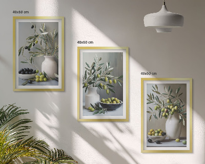 Wall art set Olives in gray vases