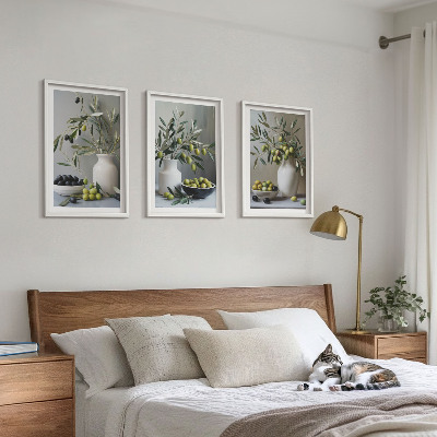 Wall art set Olives in gray vases