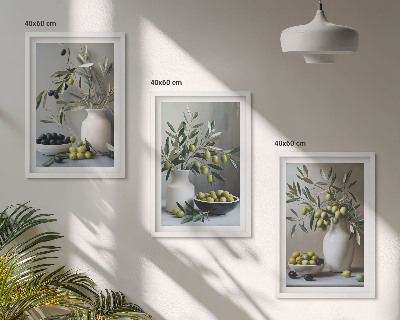 Wall art set Olives in gray vases