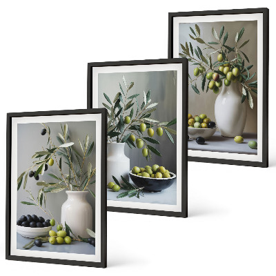 Wall art set Olives in gray vases