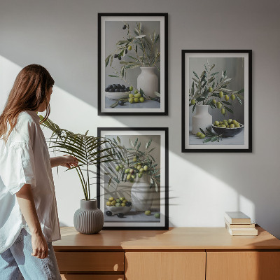 Wall art set Olives in gray vases