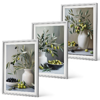 Wall art set Olives in gray vases