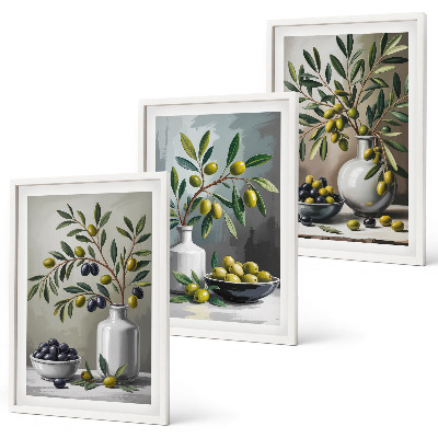 Three-piece wall art piece Ceramic olives gray