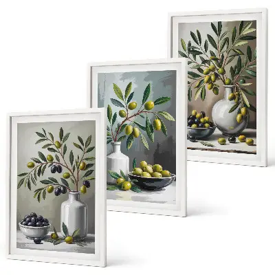 Three-piece ceramic wall art gray olives