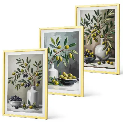 Three-piece ceramic wall art gray olives