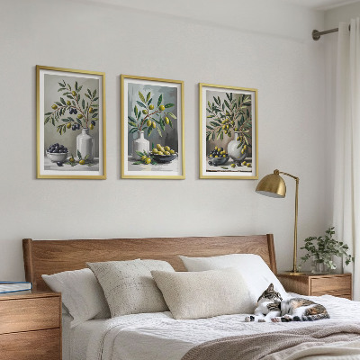 Three-piece wall art piece Ceramic olives gray