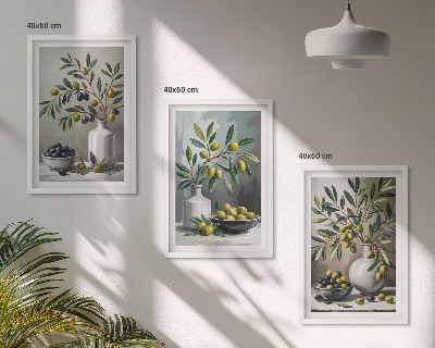 Three-piece wall art piece Ceramic olives gray