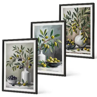 Three-piece ceramic wall art gray olives
