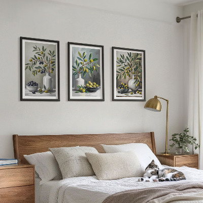Three-piece wall art piece Ceramic olives gray