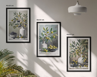 Three-piece wall art piece Ceramic olives gray