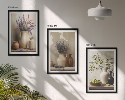 Set of 3 framed wall art pieces Flowers in vases olives decorations
