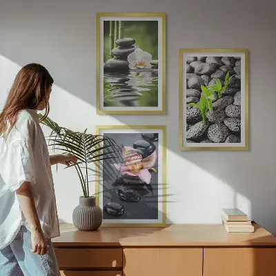 Wall art set calm zen composition of flowers and water