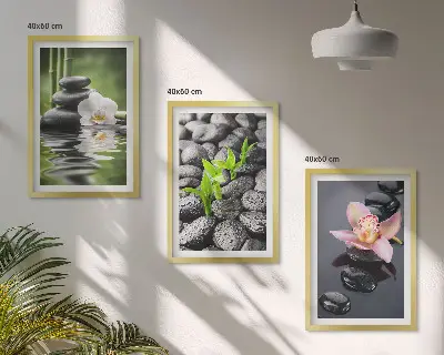 Wall art set calm zen composition of flowers and water