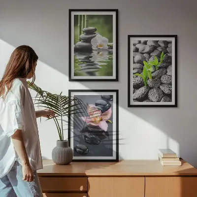 Wall art set calm zen composition of flowers and water