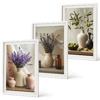 Three-piece wall art piece Lavender flowers olives vessels