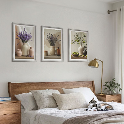 Three-piece wall art piece Lavender flowers olives vessels
