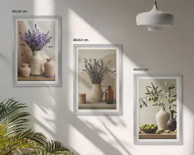 Three-piece lavender flowers and olive vessels wall art set three-piece wall art set