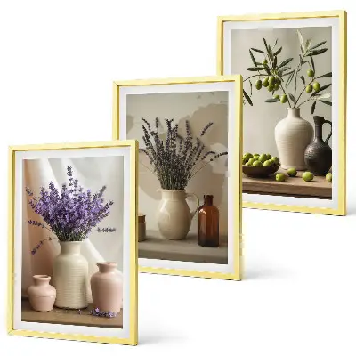 Three-piece lavender flowers and olive vessels wall art set three-piece wall art set