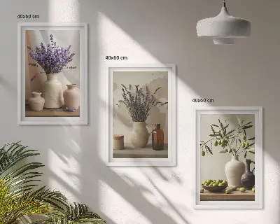 Three-piece lavender flowers and olive vessels wall art set three-piece wall art set