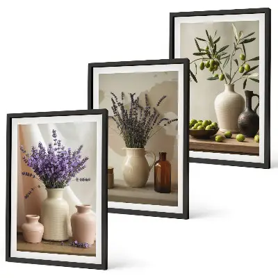 Three-piece lavender flowers and olive vessels wall art set three-piece wall art set