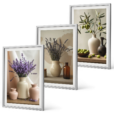 Three-piece wall art piece Lavender flowers olives vessels
