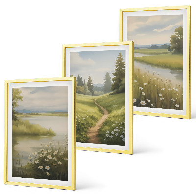 Wall art set Spring landscape river meadow