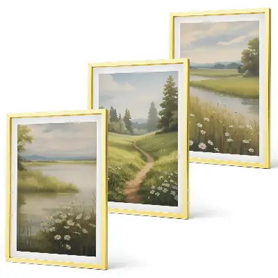 Wall art set spring landscape with a river and meadow