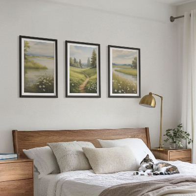 Wall art set Spring landscape river meadow