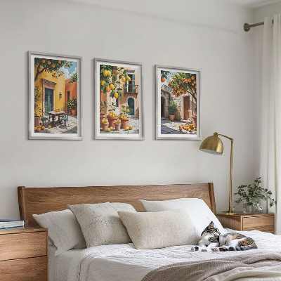 Three-piece wall art piece Citrus fruits in the garden
