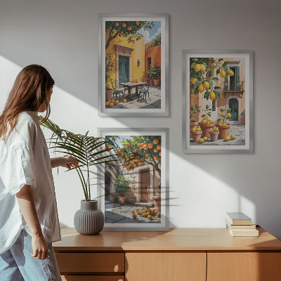 Three-piece wall art piece Citrus fruits in the garden