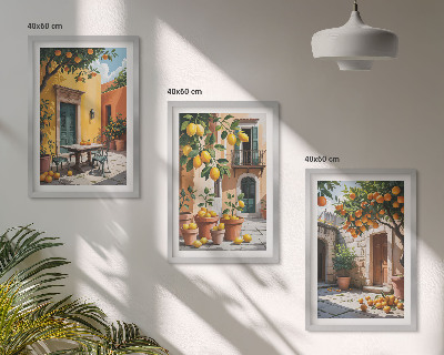 Three-piece wall art piece Citrus fruits in the garden