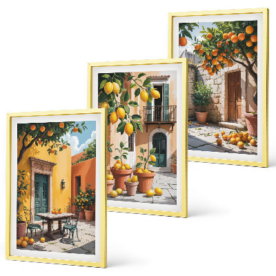 Three-piece wall art piece Citrus fruits in the garden