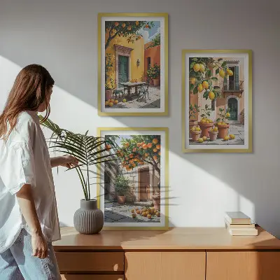 Citrus fruits in the garden wall art three-piece set