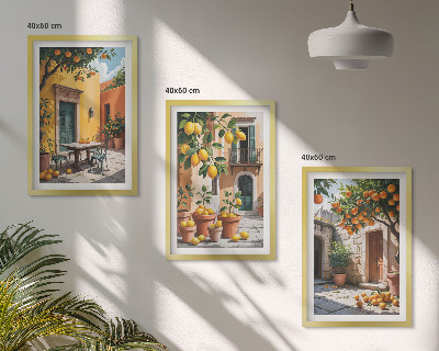 Three-piece wall art piece Citrus fruits in the garden