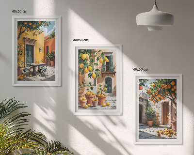 Three-piece wall art piece Citrus fruits in the garden