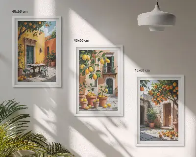 Citrus fruits in the garden wall art three-piece set