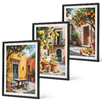 Citrus fruits in the garden wall art three-piece set