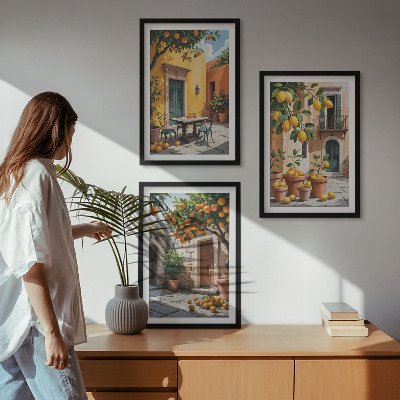 Three-piece wall art piece Citrus fruits in the garden