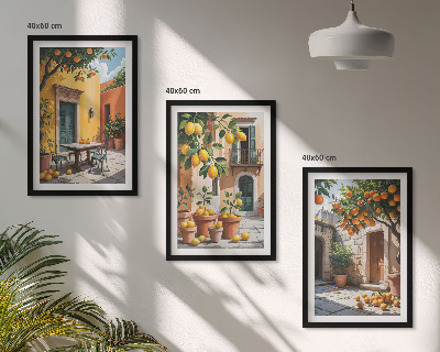 Three-piece wall art piece Citrus fruits in the garden