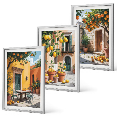 Three-piece wall art piece Citrus fruits in the garden