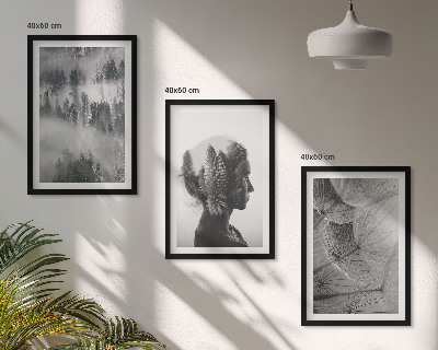 Set of 3 framed wall art pieces Forest fog portrait tree dandelion