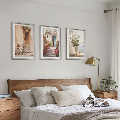 Three-piece wall art piece Charming seaside streets