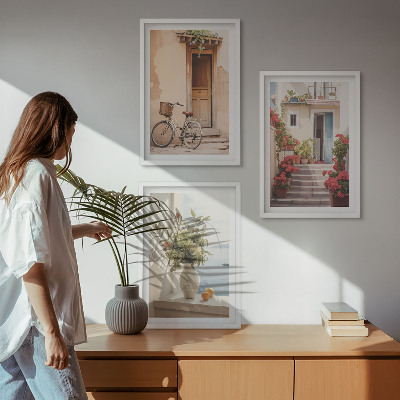Three-piece wall art piece Charming seaside streets